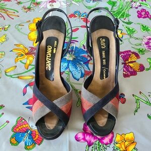 Vintage 60's-70's blue, gray and pink colorblock heels by D'antonio New York